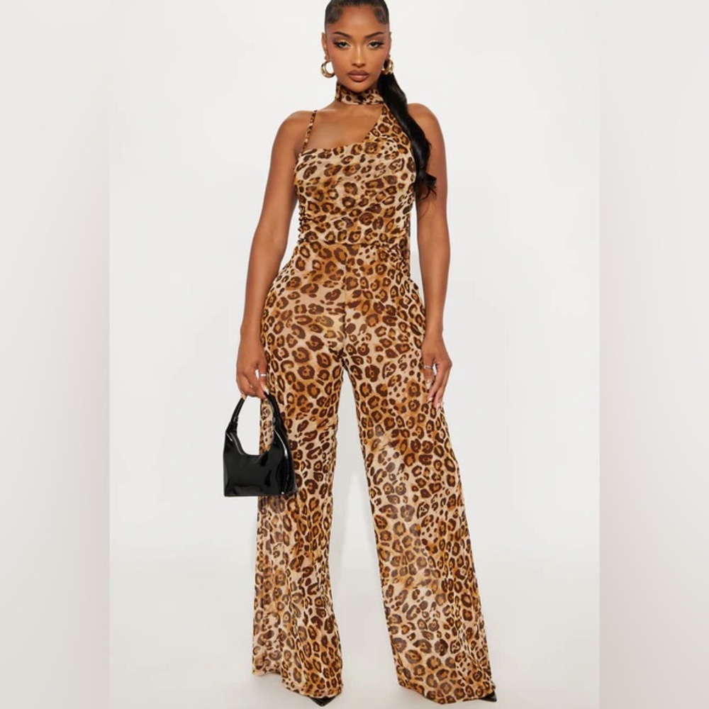 Wild Looks Leopard Print Mesh Jumpsuit NEW 🏷️